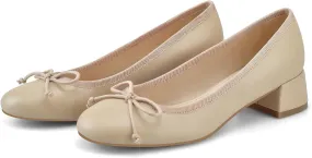 Adrizzlein Ballet Flats Shoes for Women Bowknot Round Toe Slip On Flats Pumps Comfort Chunky Low Heel Dress Shoes