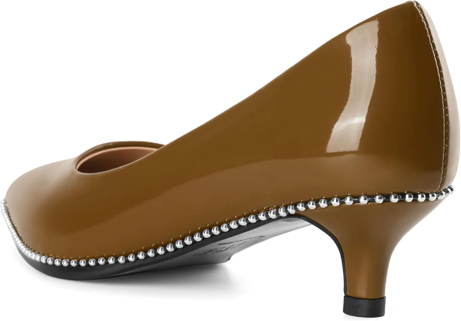 AUMOTED Women's Kitten Heel Pumps Pointy Toe Low Heel Slip-on with Beaded Dress Shoes for Ladies Office Wedding Work Evening 4CM