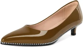 AUMOTED Women's Kitten Heel Pumps Pointy Toe Low Heel Slip-on with Beaded Dress Shoes for Ladies Office Wedding Work Evening 4CM