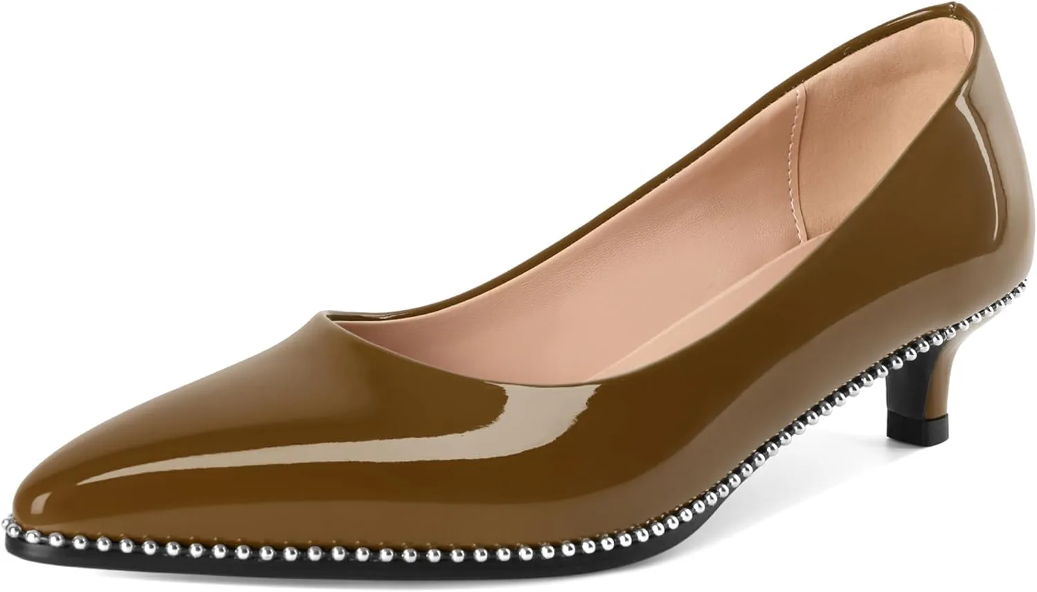 AUMOTED Women's Kitten Heel Pumps Pointy Toe Low Heel Slip-on with Beaded Dress Shoes for Ladies Office Wedding Work Evening 4CM
