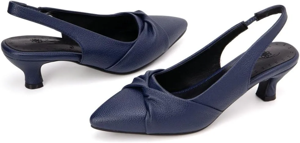 DINTAHA Pointed Toe Slingback Kitten Heels for Women,Low Kitten Heel Pumps Office Dress Shoes