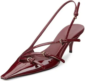 Divanne Slingback Heels for Women, Pointed Toe Kitten Heels Pumps Multi-Buckle Sling Back Shoes Low Heel Sandals Evening Party Wedding Shoes