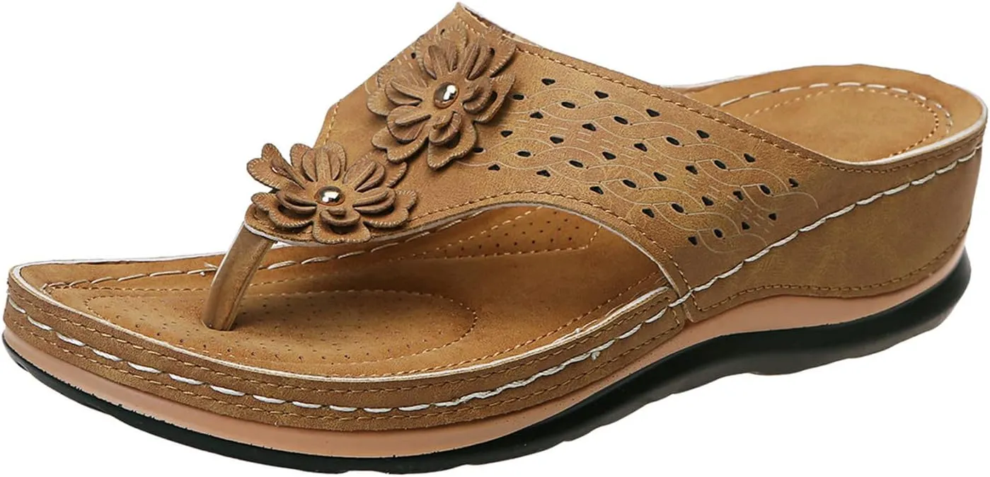 Eduavar Orthopedic Sandals for Women Arch Support Sandals Flip Flops Comfy Wedge Walking Slippers Anti-Slip Breathable Sandal
