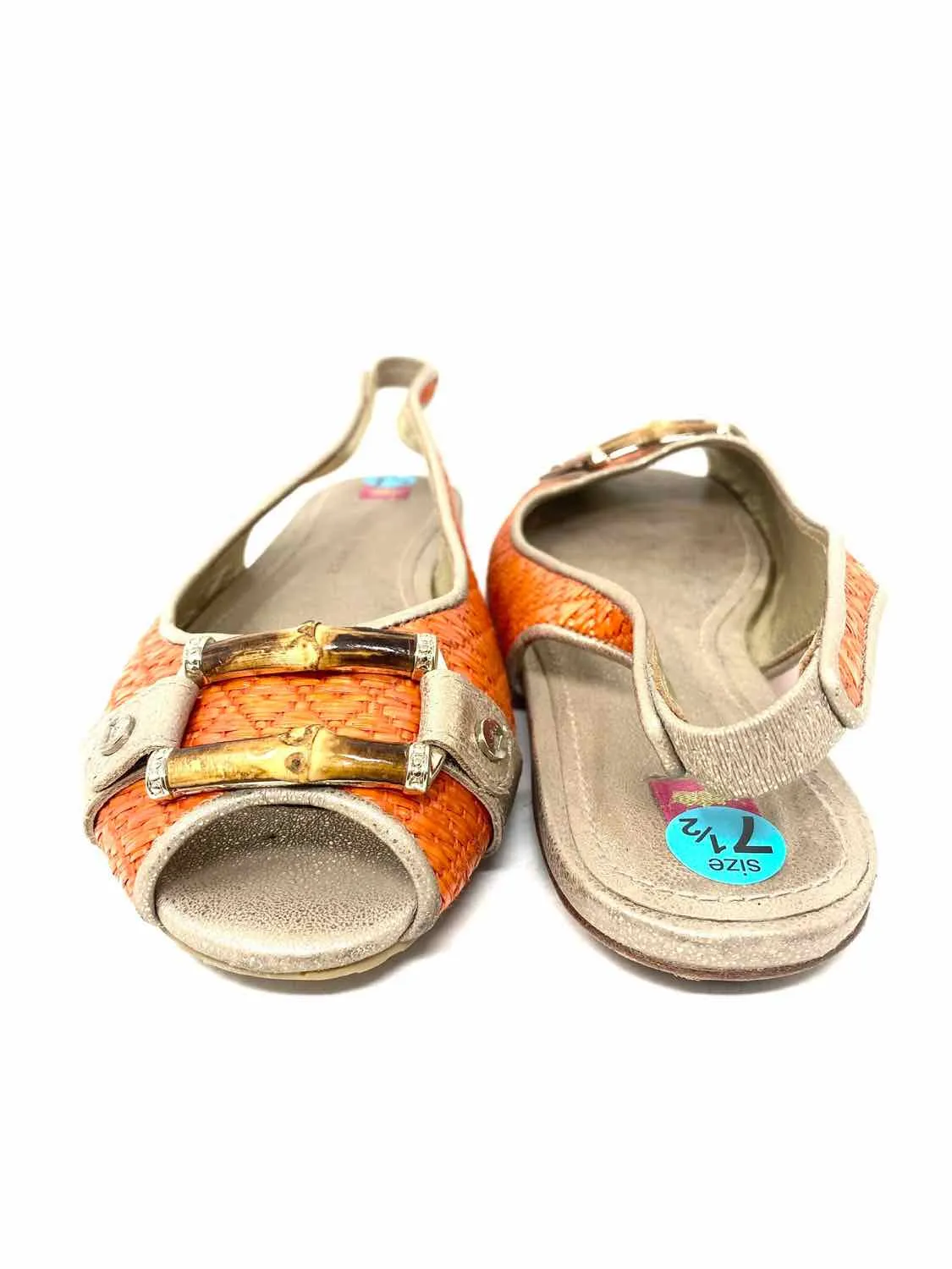 Elaine Turner Women's Orange Peeptoe Bamboo Buckle Size 7.5 Slingbacks