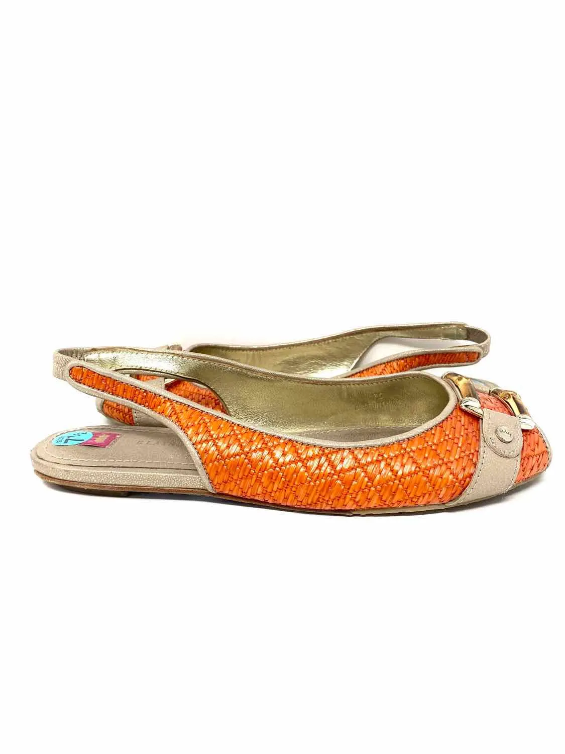Elaine Turner Women's Orange Peeptoe Bamboo Buckle Size 7.5 Slingbacks