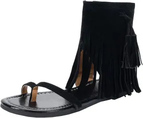 Flat Sandals for Women Gladiator Suede Fringe Open toe Falt Zip Up Flat Sandals Women Flat Dress Sandals for Women