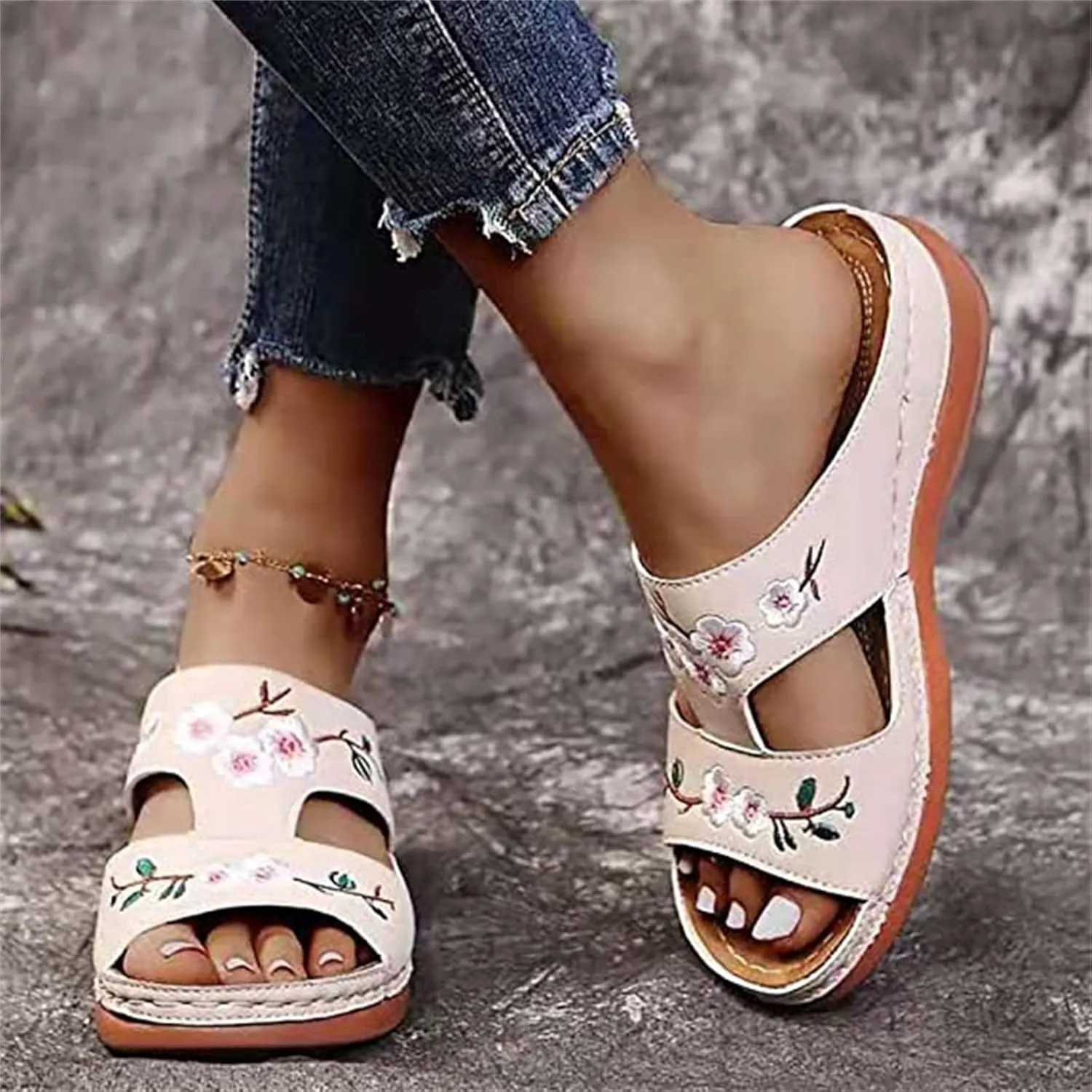 Lausiuoe Comfortable Orthopedic Sandals For Women Dressy Summer Comfortable Arch Support Open Toe Orthotic Slides Flip Flops
