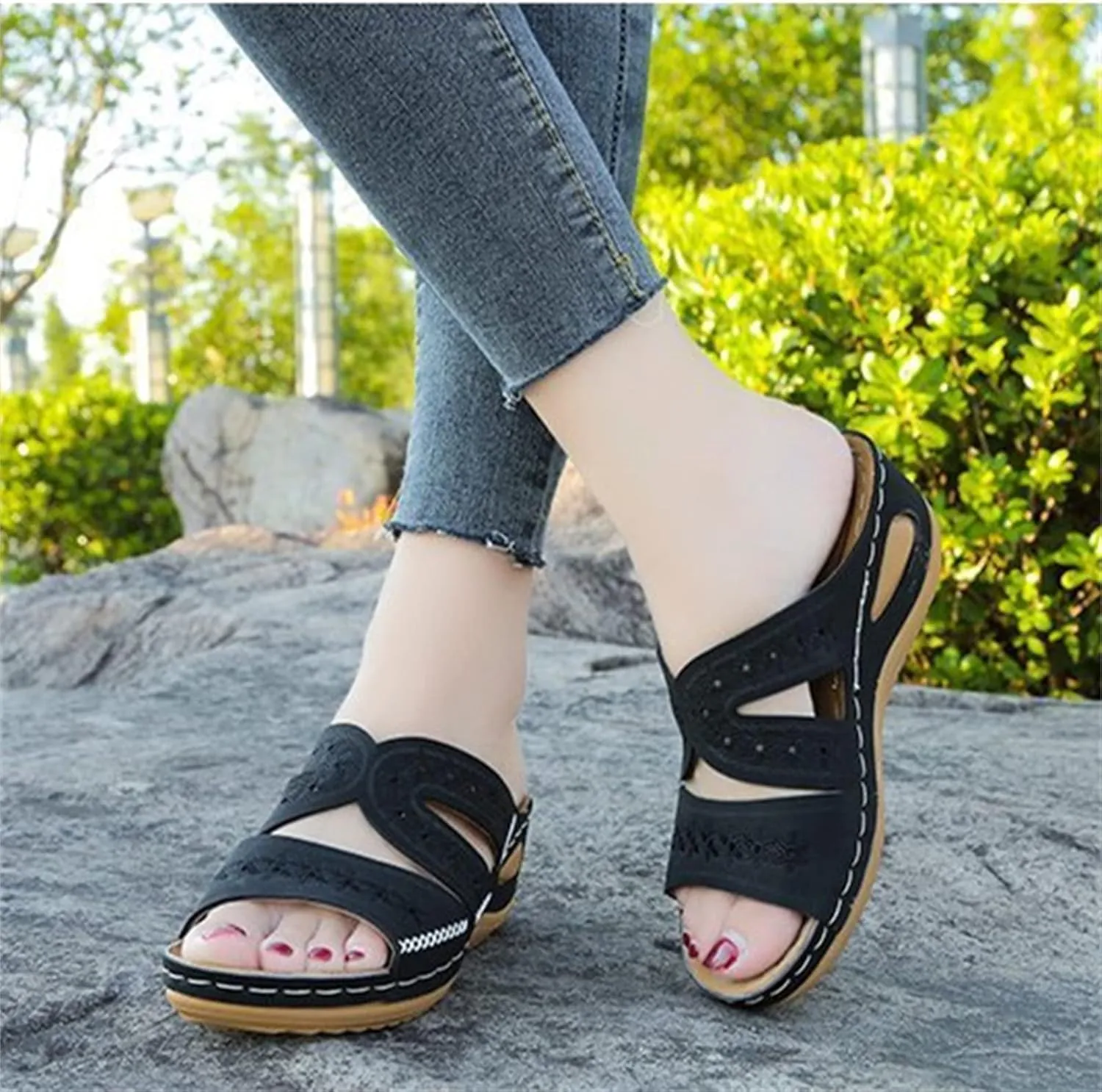 Lausiuoe Orthopedic Sandals For Women Arch Support Casual Dressy Summer Orthotic Slippers Sandals Wide Width Flip Flops