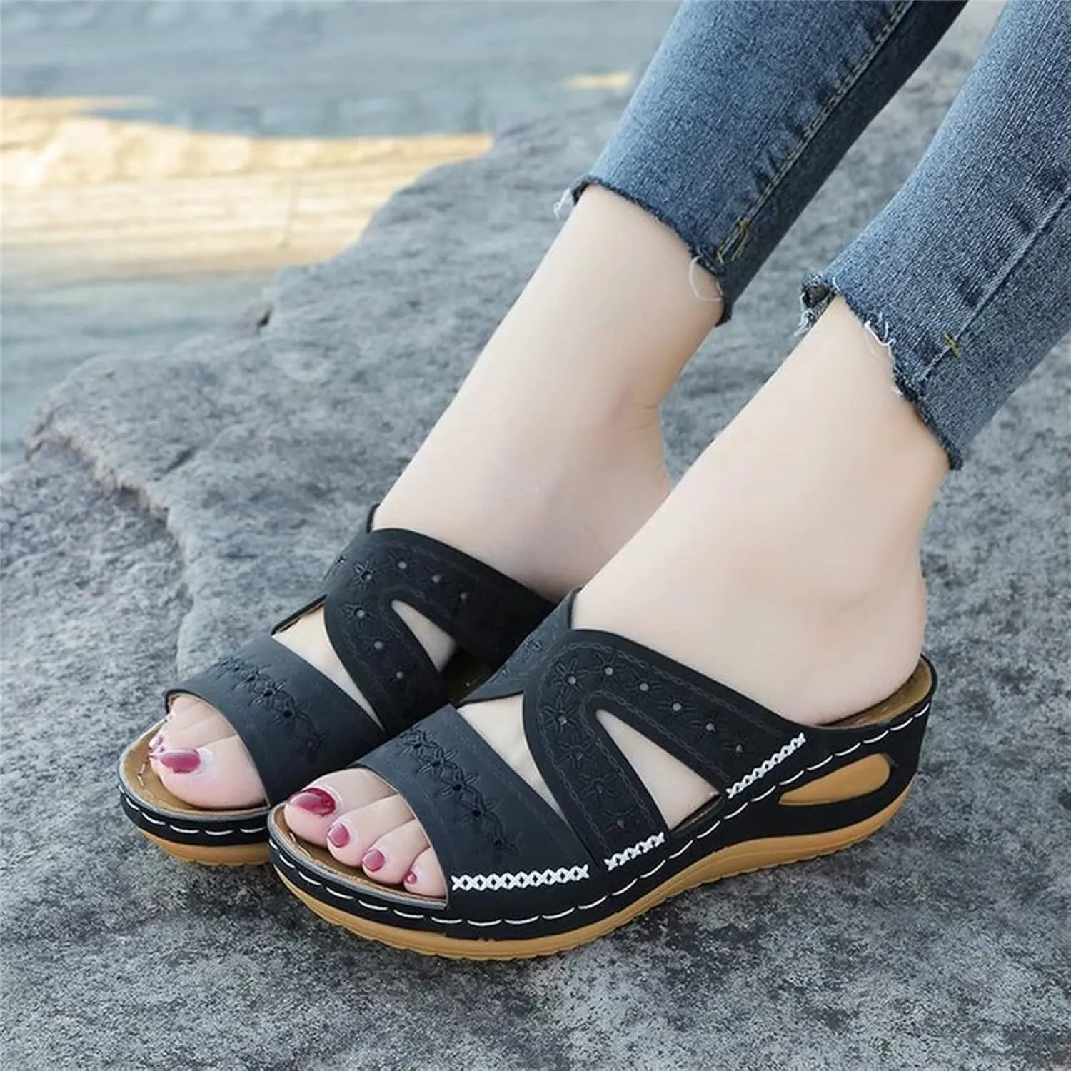 Lausiuoe Orthopedic Sandals For Women Arch Support Casual Dressy Summer Orthotic Slippers Sandals Wide Width Flip Flops