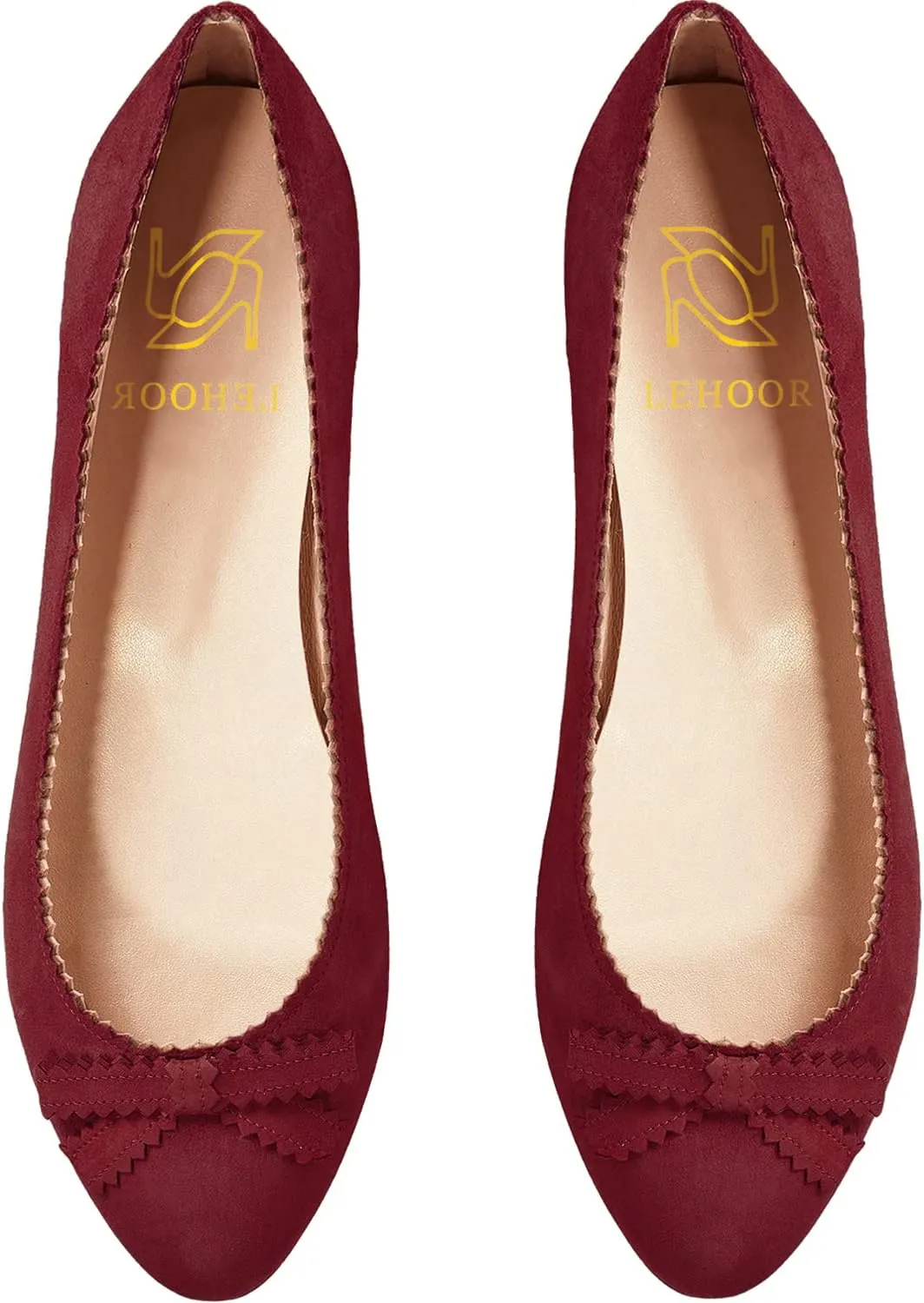 LEHOOR Women Bow Flats Shoes Round Closed Toe Slip on Ballet Flats Suede Flat Heel Dress Shoes Comfortable Office Work Flats Ladies Girls Casual Club Party Church Driving Flats Spring Cute 4-11 M US
