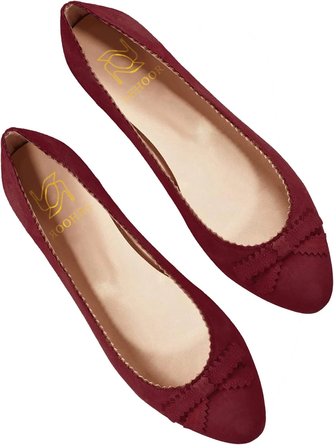 LEHOOR Women Bow Flats Shoes Round Closed Toe Slip on Ballet Flats Suede Flat Heel Dress Shoes Comfortable Office Work Flats Ladies Girls Casual Club Party Church Driving Flats Spring Cute 4-11 M US