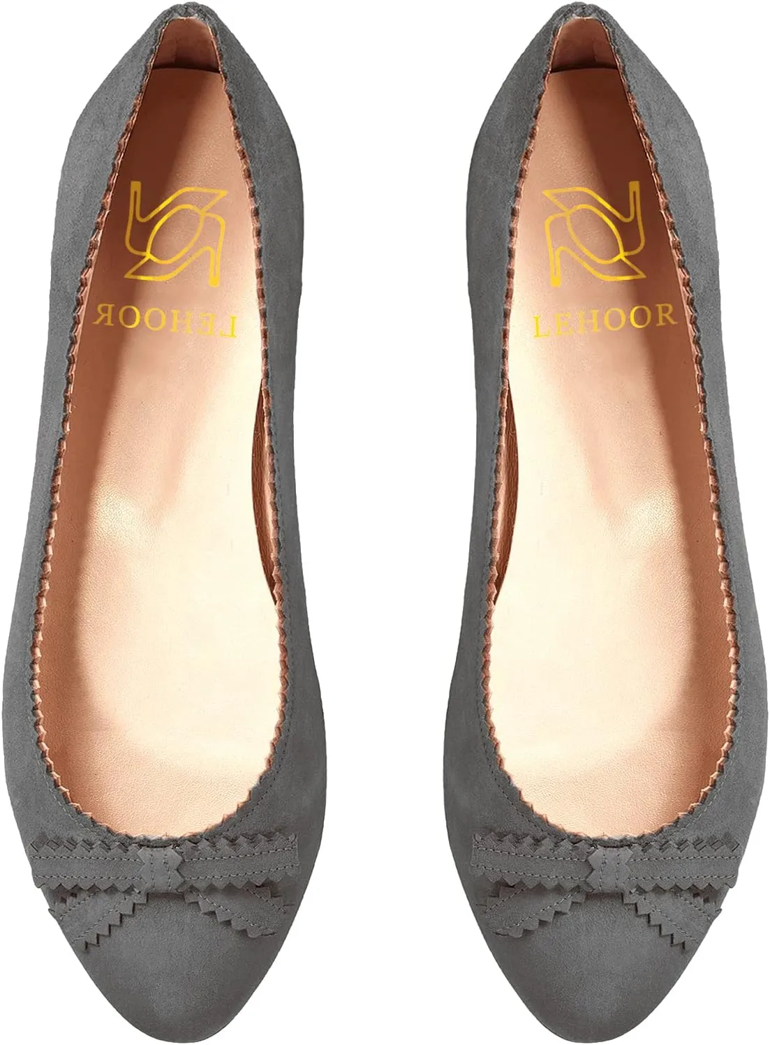 LEHOOR Women Bow Flats Shoes Round Closed Toe Slip on Ballet Flats Suede Flat Heel Dress Shoes Comfortable Office Work Flats Ladies Girls Casual Club Party Church Driving Flats Spring Cute 4-11 M US