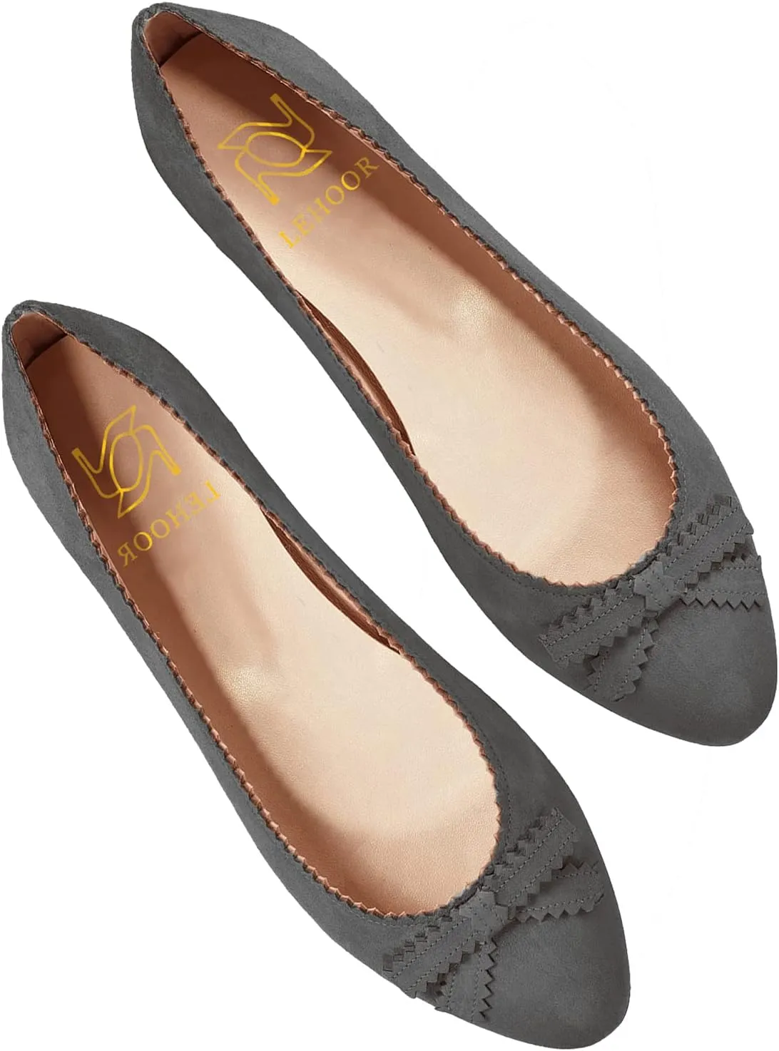 LEHOOR Women Bow Flats Shoes Round Closed Toe Slip on Ballet Flats Suede Flat Heel Dress Shoes Comfortable Office Work Flats Ladies Girls Casual Club Party Church Driving Flats Spring Cute 4-11 M US