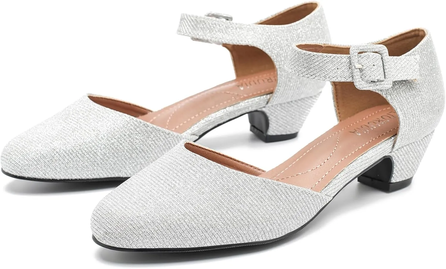 LIURUIJIA Women's Ankle Strap Low Heel Dress Shoes Closed Toe Formal Work Wedding Bridal Heels Comfortable Pumps