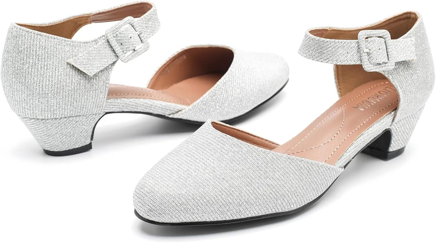 LIURUIJIA Women's Ankle Strap Low Heel Dress Shoes Closed Toe Formal Work Wedding Bridal Heels Comfortable Pumps