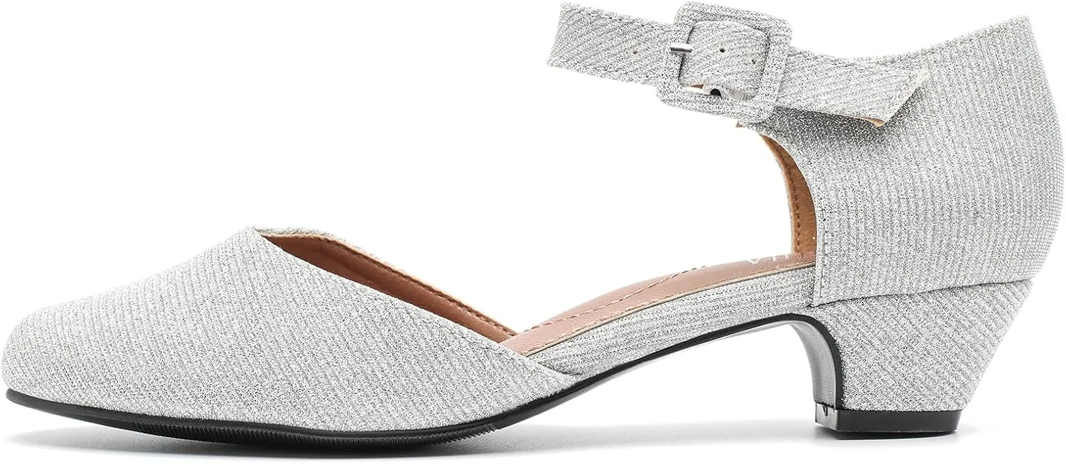 LIURUIJIA Women's Ankle Strap Low Heel Dress Shoes Closed Toe Formal Work Wedding Bridal Heels Comfortable Pumps