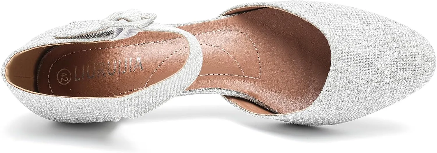 LIURUIJIA Women's Ankle Strap Low Heel Dress Shoes Closed Toe Formal Work Wedding Bridal Heels Comfortable Pumps