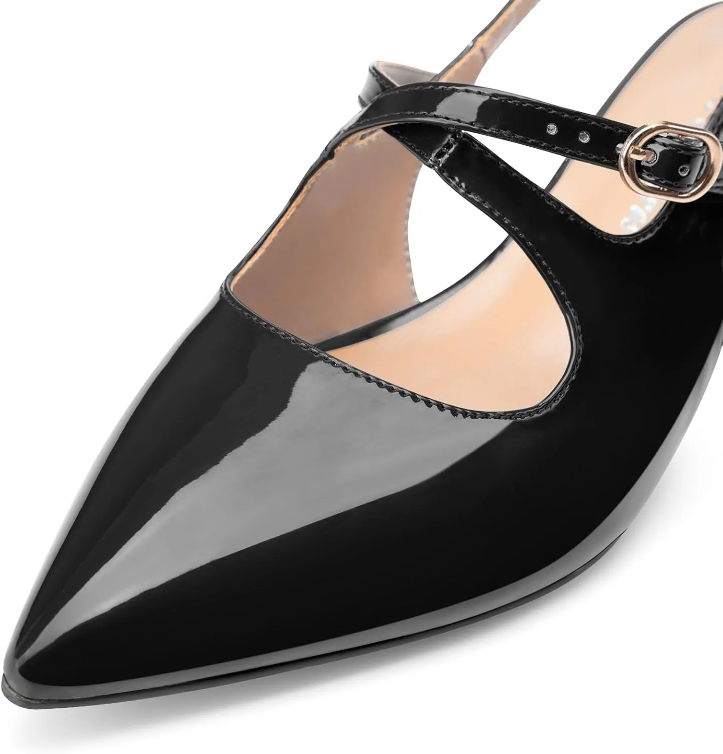 Oh Mispares Pointed Toe Kitten Heels for Women Slingbacks Low Heel Dressy Pumps Patent Leather Closed Toe Cross Strap Slingback Dress Shoes