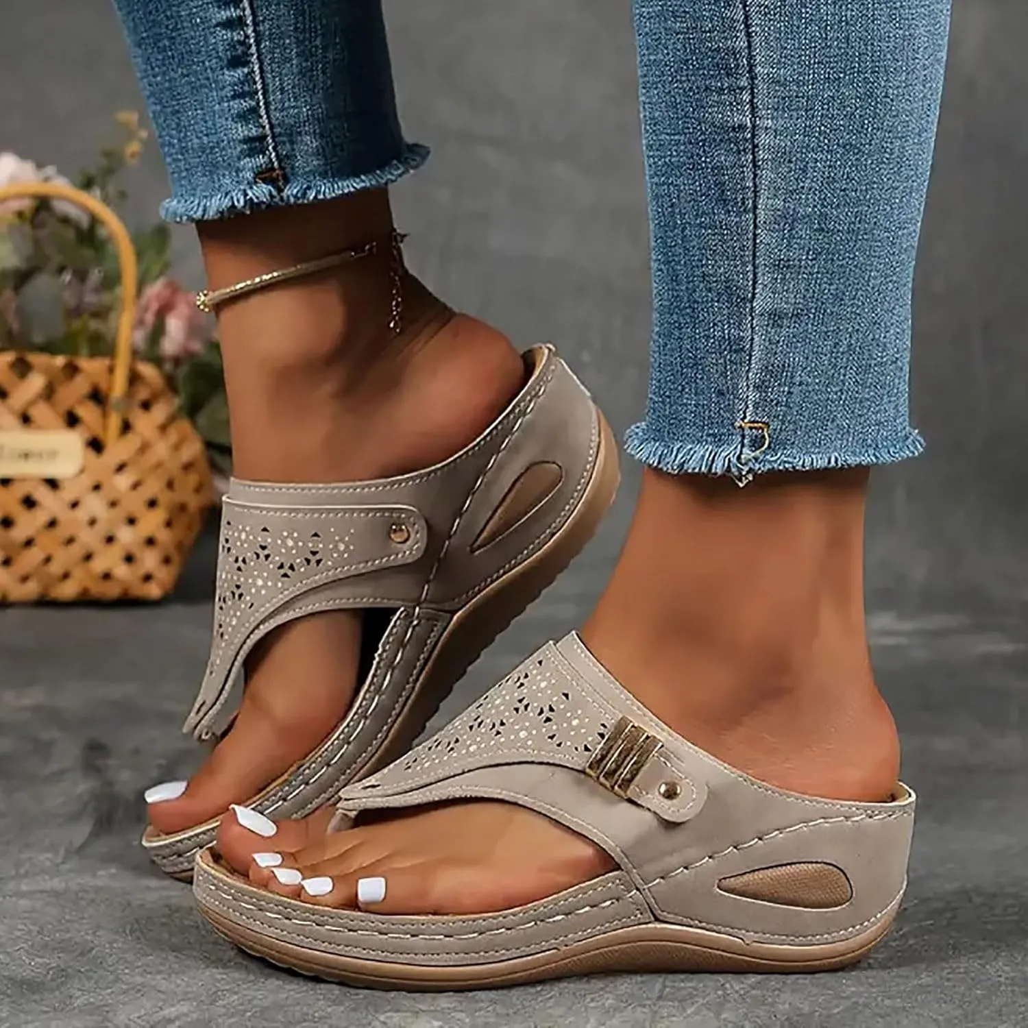 Orthopedic Sandals for Women, Women Dressy Summer Comfortable Sandals Arch Support Wedge Sandals Flip Flops Sandals