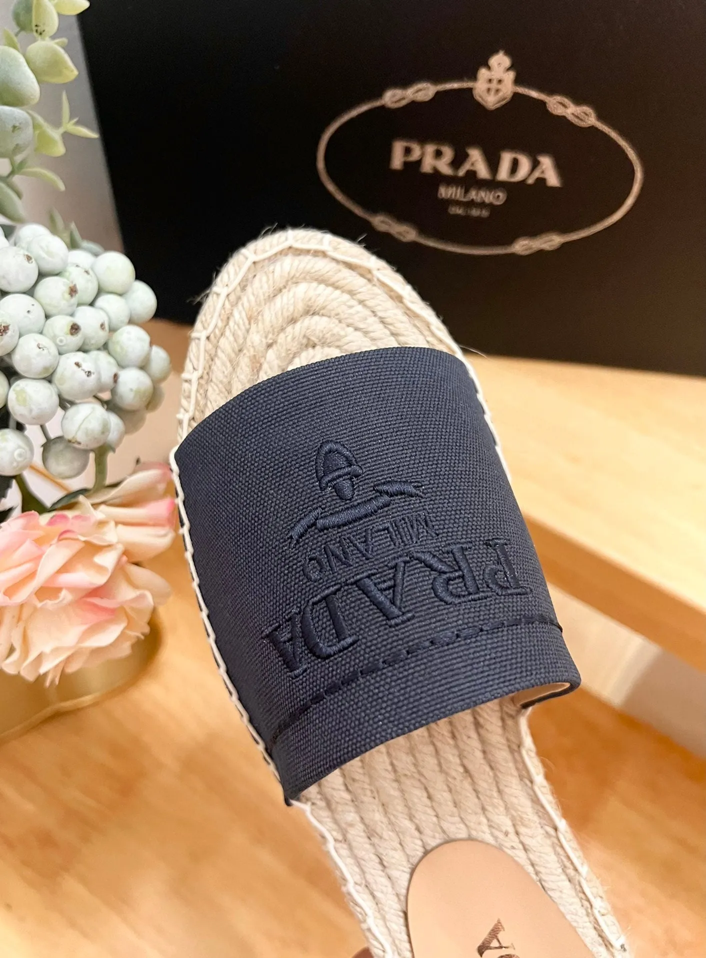 PRA CROCHET SLIPPERS NAVY LINEN FABRIC
