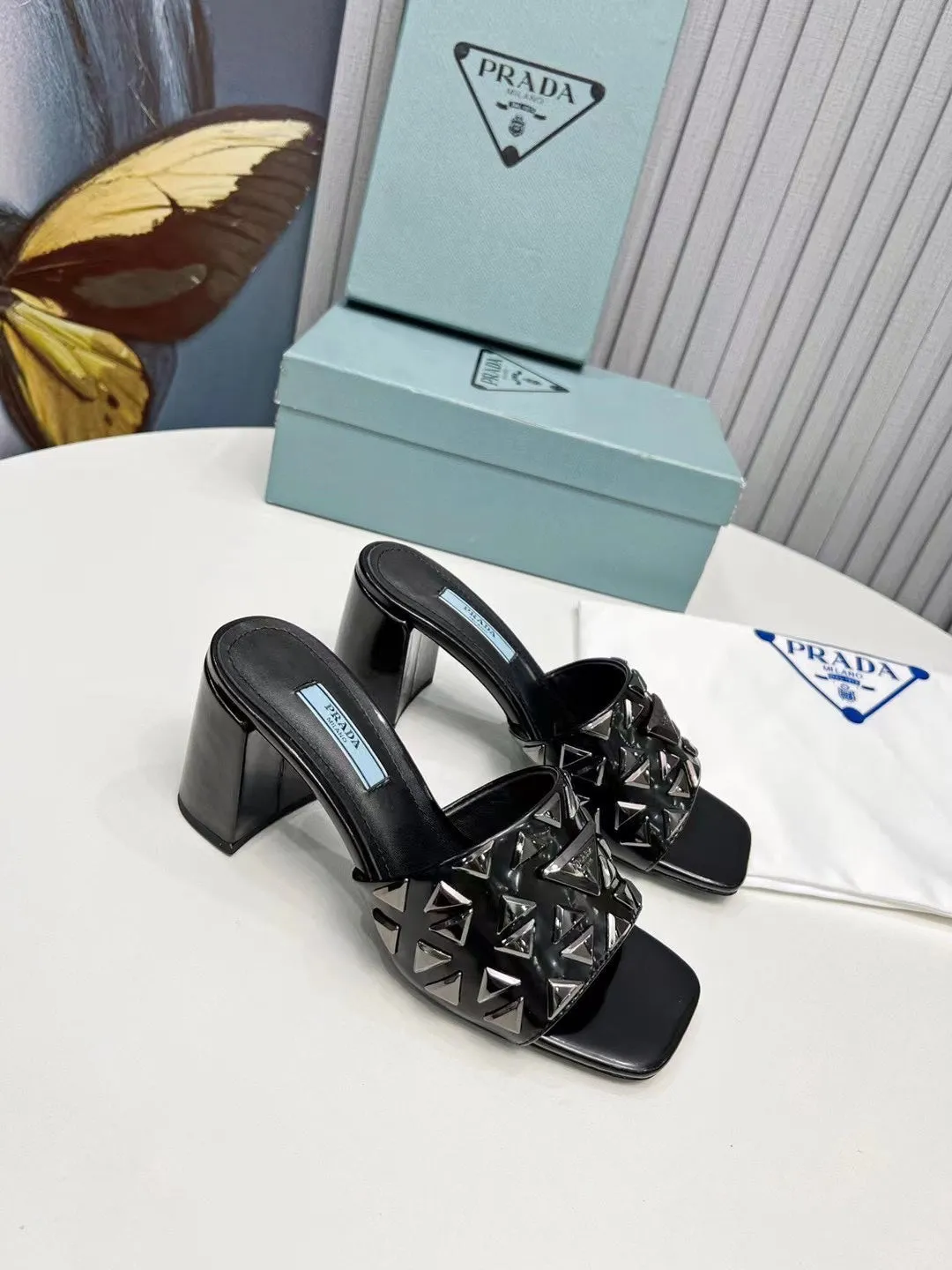 PRA EMBROIDERED SANDALS 65 BLACK CALFSKIN