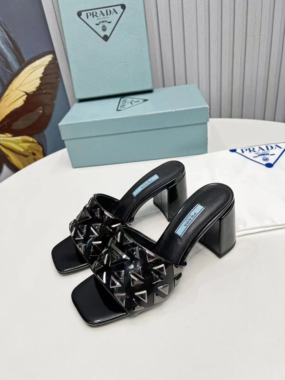 PRA EMBROIDERED SANDALS 65 BLACK CALFSKIN