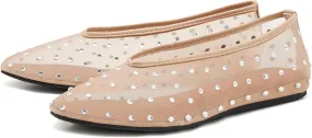 Rhinestone Ballet Flats for Women Crystal-Embellished Mesh Ballerina Shoes Comfortable Casual Dress Flat Shoe