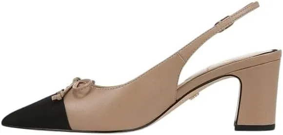 Sam Edelman Willette Tan/Black Pointed Toe Slingback Block Heeled Pumps