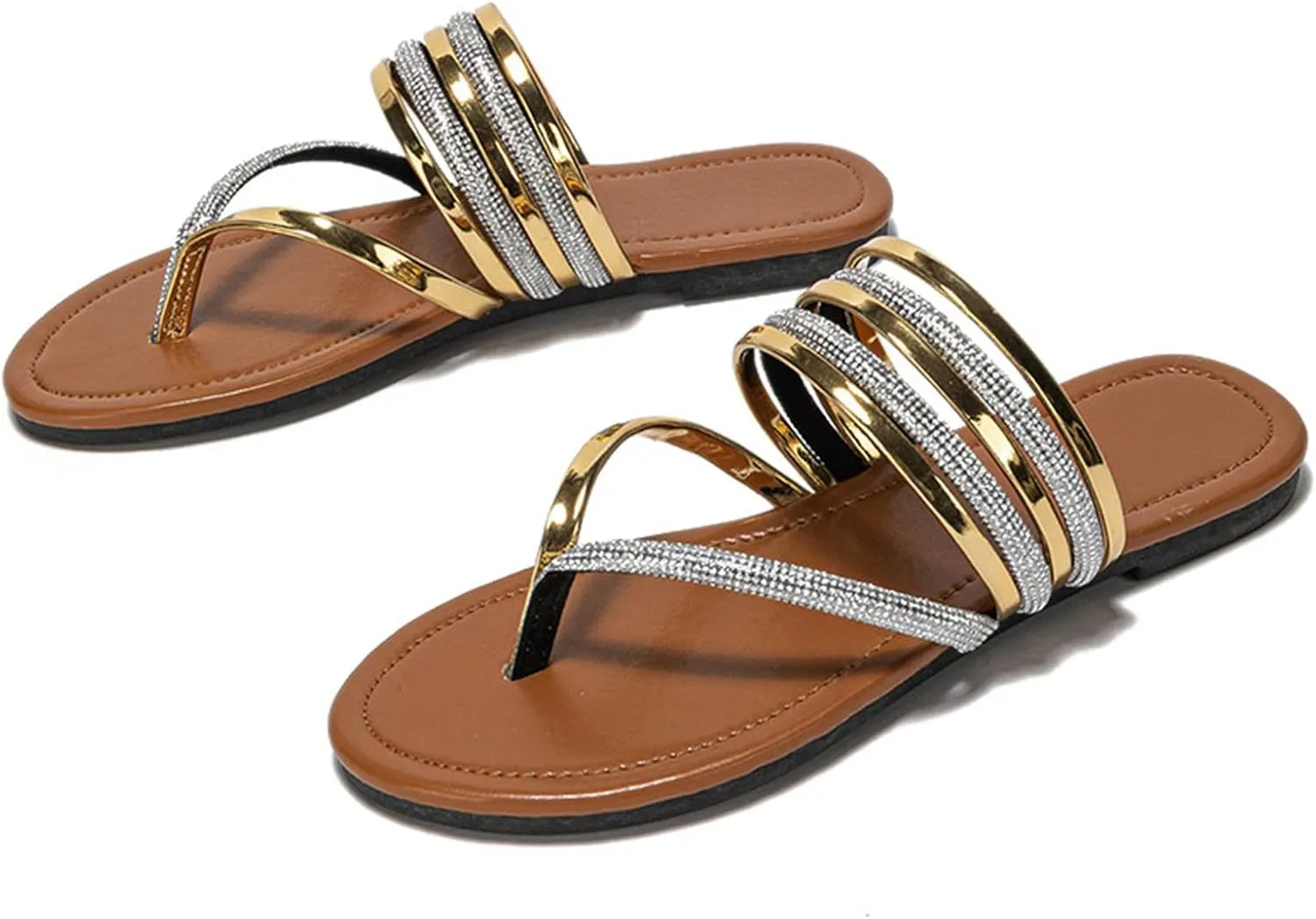 Sandals Women Dressy Summer Women Flip Flops Summer Bohemian Rhinestone Decorative Fashion Flat Bottom Comfortable
