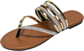 Sandals Women Dressy Summer Women Flip Flops Summer Bohemian Rhinestone Decorative Fashion Flat Bottom Comfortable
