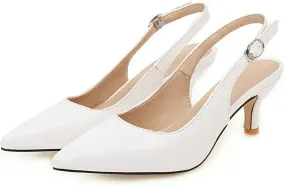 SHEMEE Women's Kitten Heels Pumps Pointed Toe Slingbacks Buckle Mid Heel Sandals Slip On Comfortable Dress Shoes