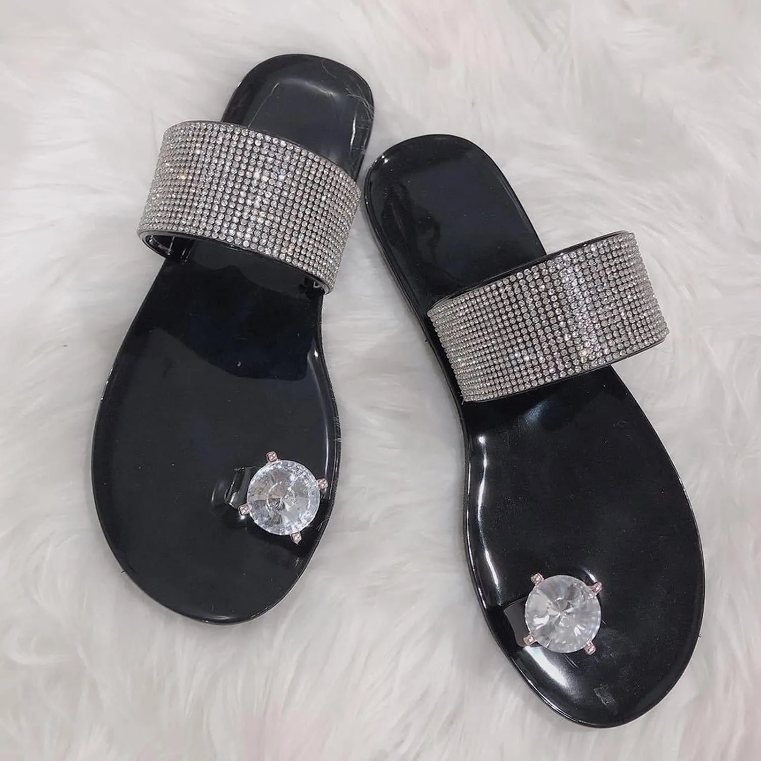 Slides Sandals Women Footwear Rhinestone On Shoes Toe Women's Round Slip Slippers Fashion Casual Women's slipper