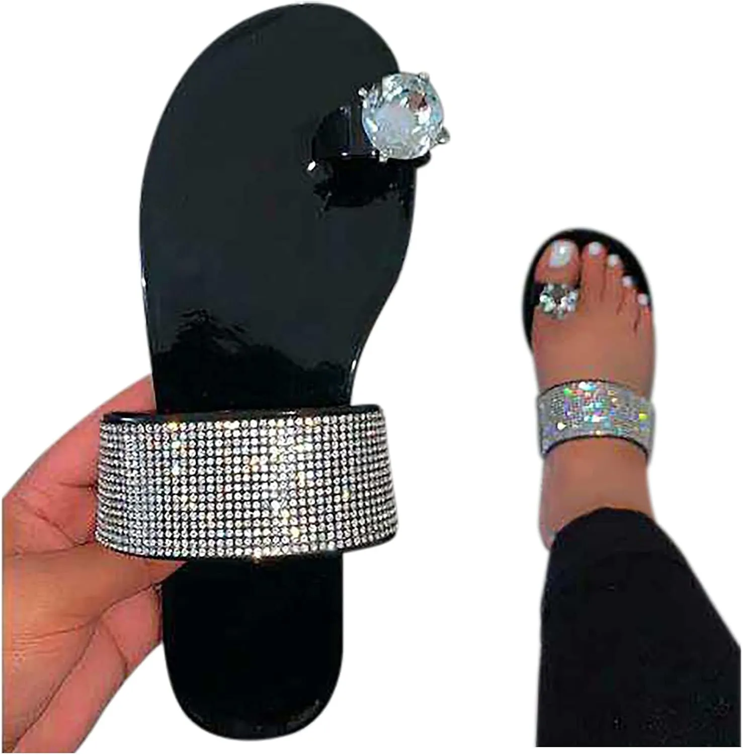 Slides Sandals Women Footwear Rhinestone On Shoes Toe Women's Round Slip Slippers Fashion Casual Women's slipper
