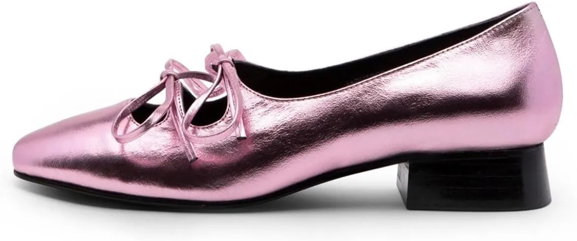 Women Low Chunky Heel Pumps Square Toe Bow Dress Pumps Lace Up Comfort 1 inch Block Heel Dress Shoes Slip On Chic Cute Basic Office Ladies Loafer Shoes Party Dating 4-11 M US