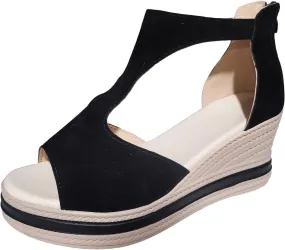 Women Wedge Sandals Peep Toe Back Zip High Heels Retro Cutout Slip On Casual Platform Sandals Comfortable Summer Shoes