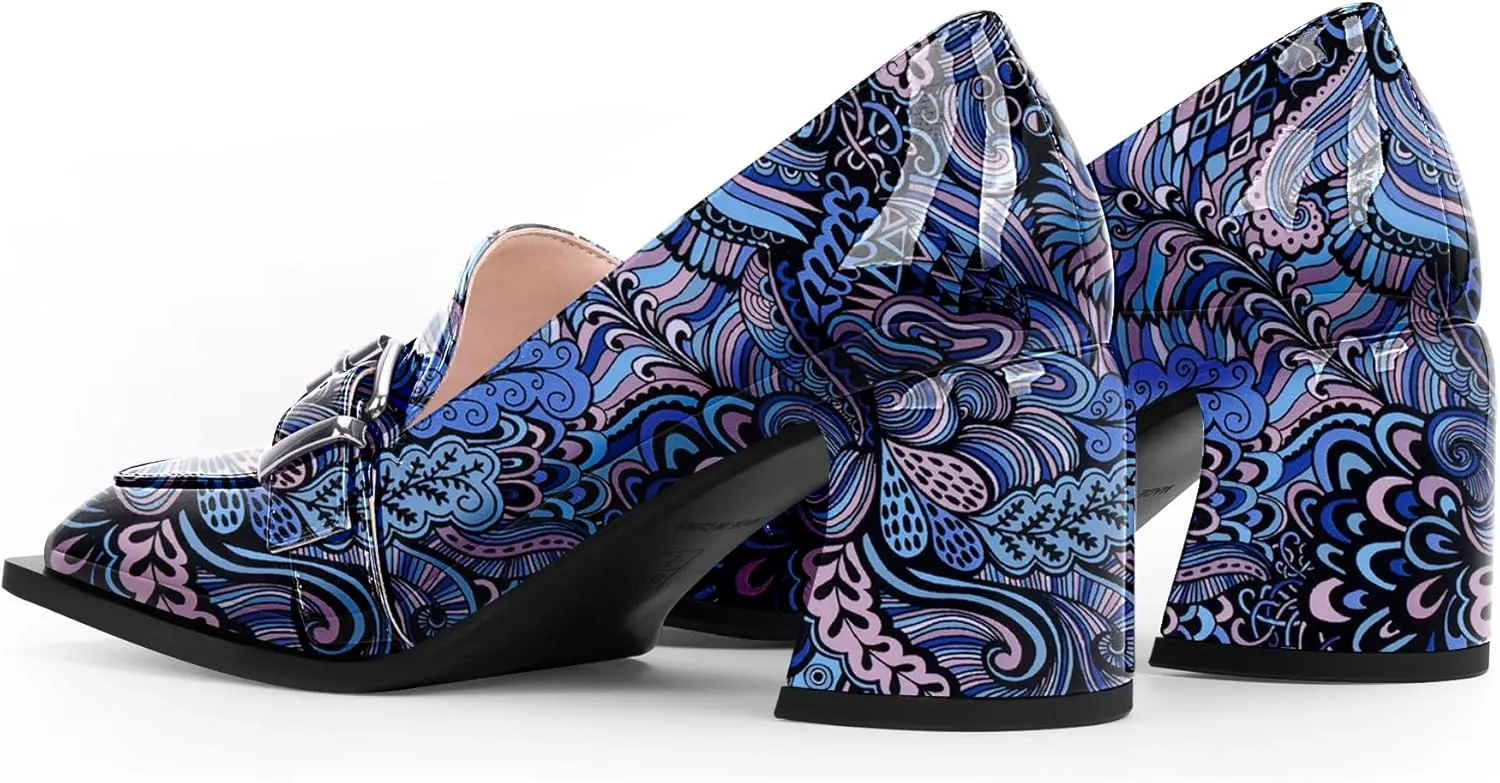 Women's Comfortable Buckle Chunky Heel Pumps Square Toe Work Dress Shoes