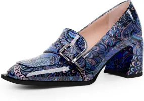 Women's Comfortable Buckle Chunky Heel Pumps Square Toe Work Dress Shoes