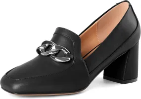 Women's Low Heel Pumps Loafers with Metal Buckle Square Toe Pumps Chunky Heeled Pump Stylish Comfortable 2.5 Inch Loafers Heels