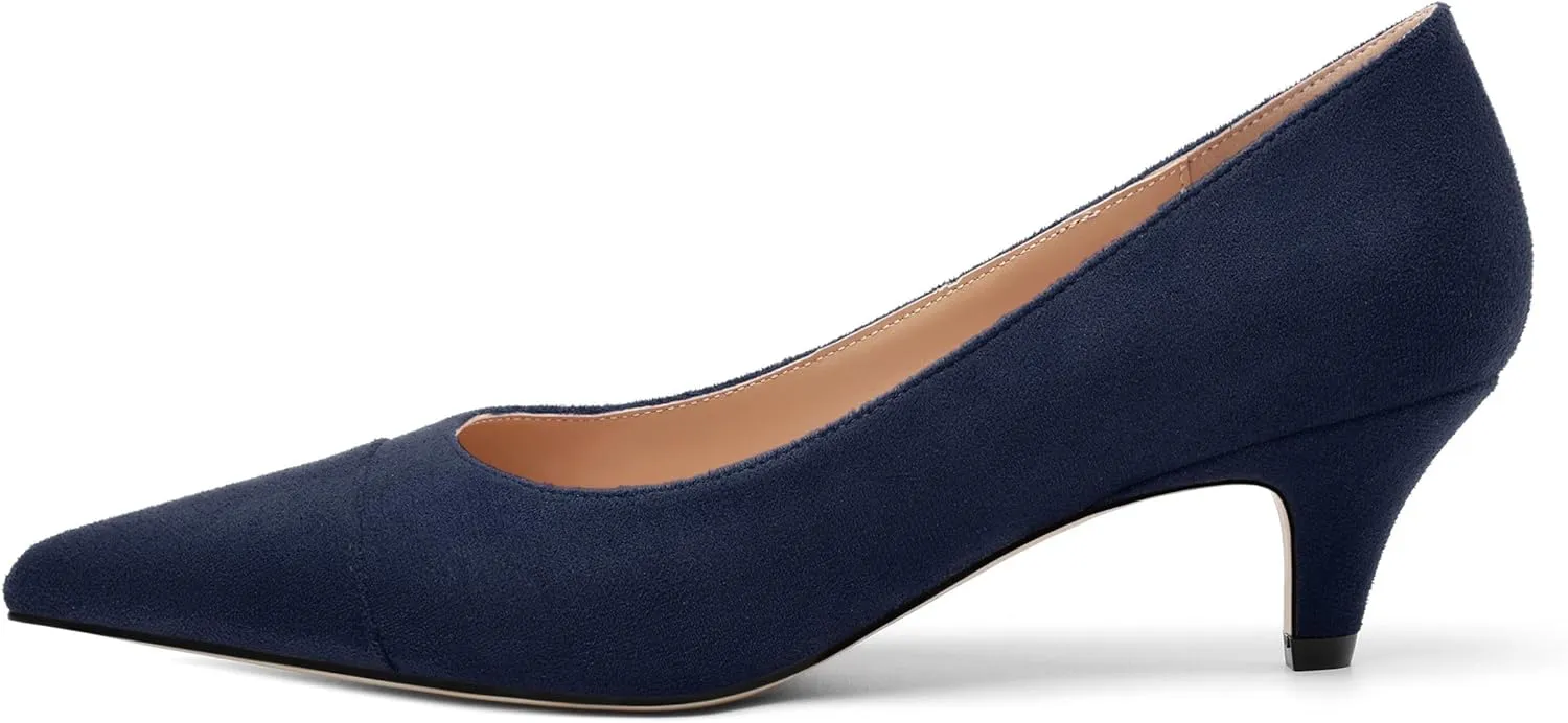 Women's Low Kitten Heel Pumps Casual Daily Solid Slip On Pointed Toe Suede Comfort Dress Shoes for Women 2 Inch