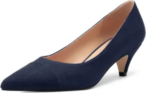 Women's Low Kitten Heel Pumps Casual Daily Solid Slip On Pointed Toe Suede Comfort Dress Shoes for Women 2 Inch