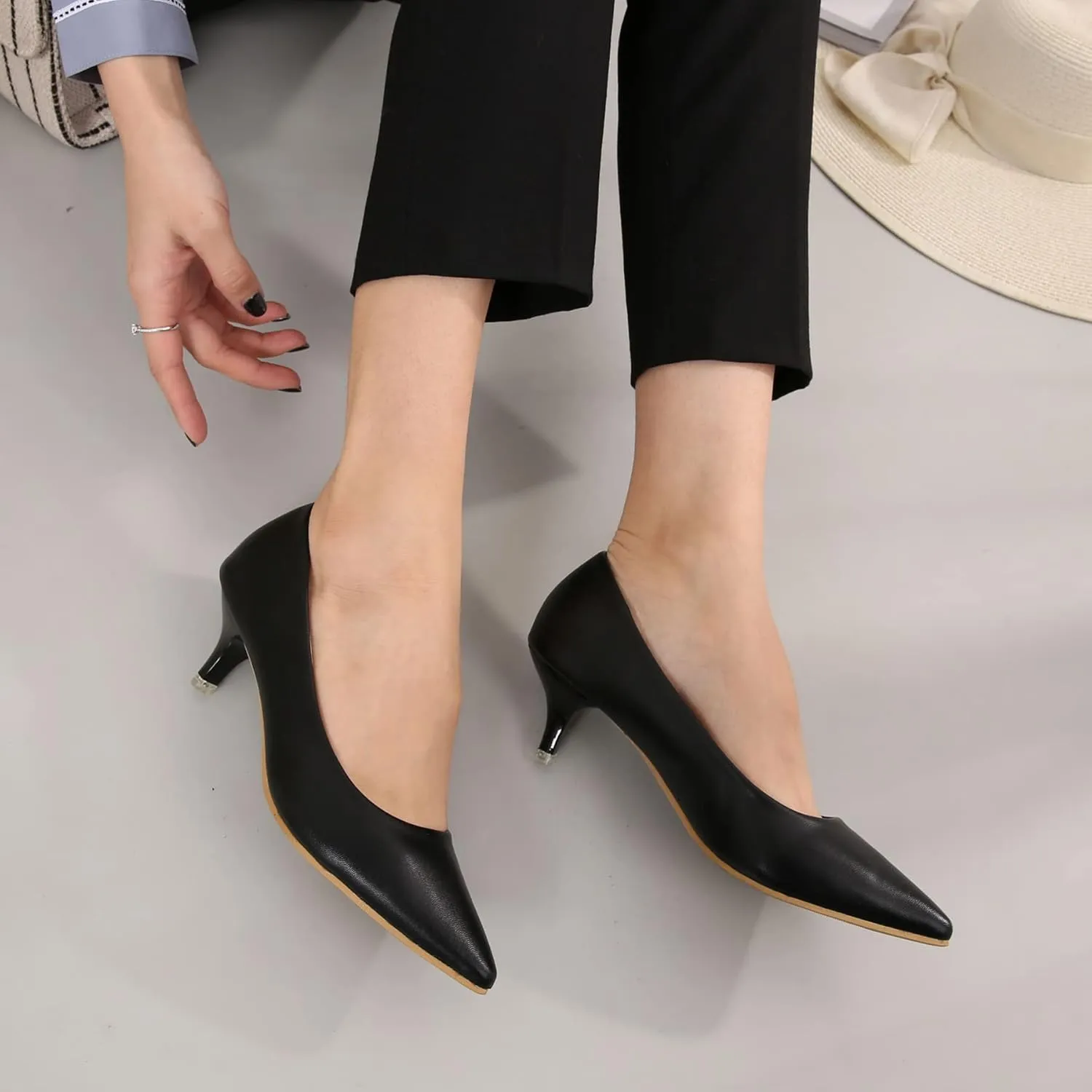 Women's Low Kitten Heel Pumps Classic Fashion Dress Pumps Simple Heeled Shoes for Office Work