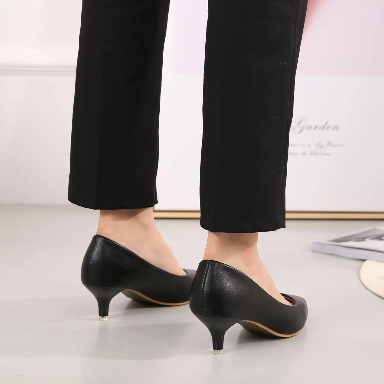 Women's Low Kitten Heel Pumps Classic Fashion Dress Pumps Simple Heeled Shoes for Office Work