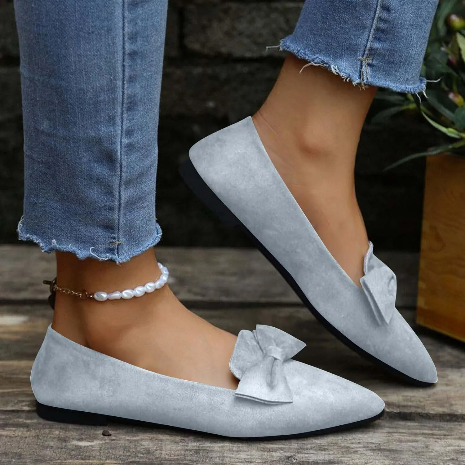 Women's Pointy Toe Loafer Fashion Faux Suede Work Flat Shoes Comfortable Slip on Ballet Women's Flats Casual Dressy