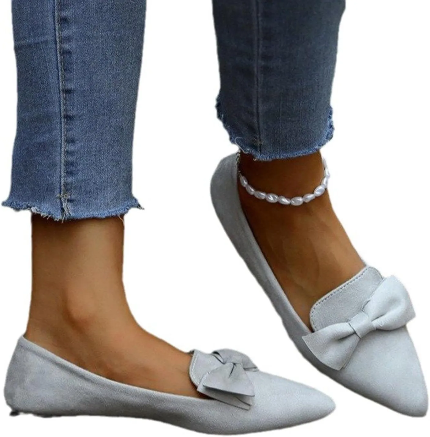 Women's Pointy Toe Loafer Fashion Faux Suede Work Flat Shoes Comfortable Slip on Ballet Women's Flats Casual Dressy