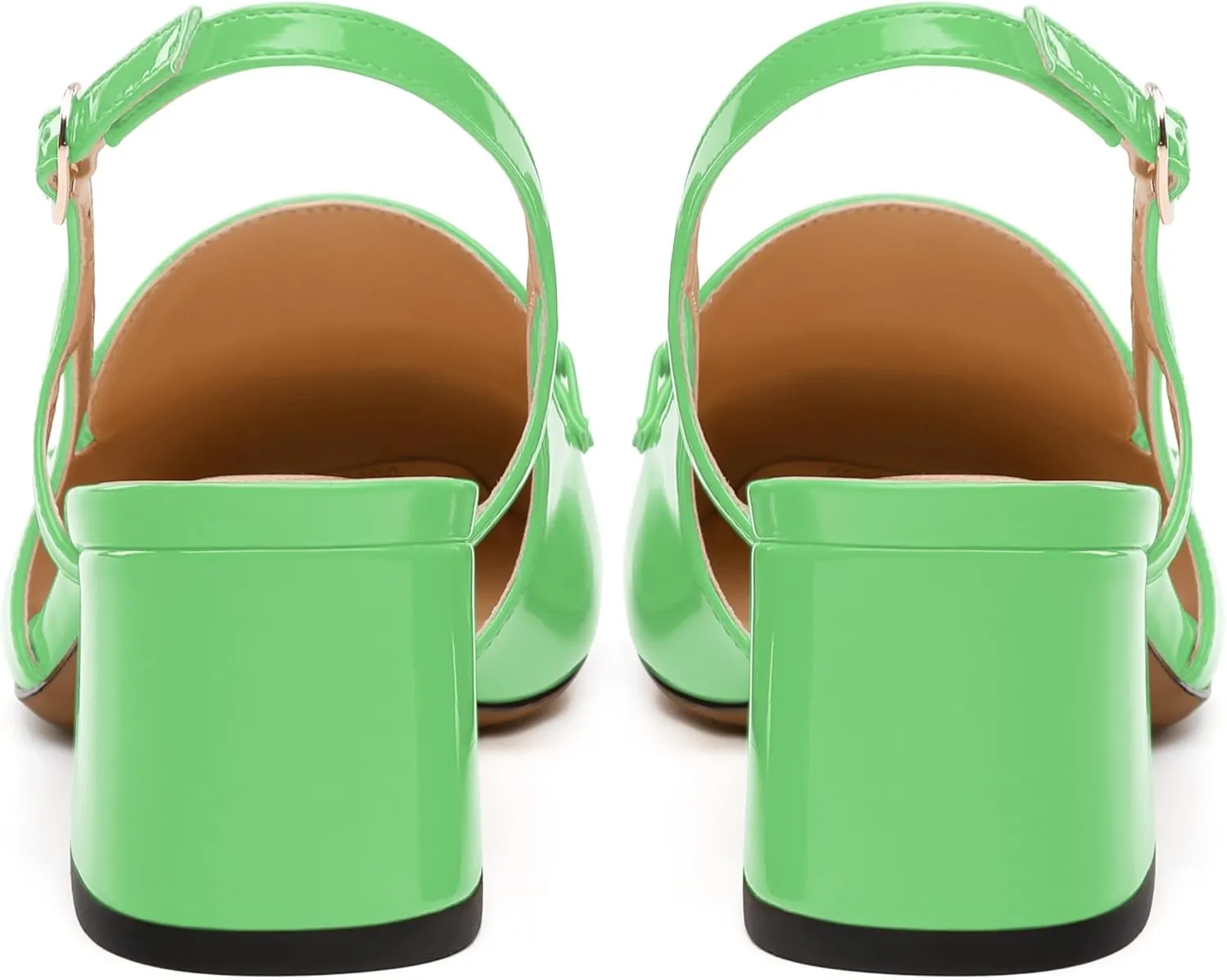 Womens Pumps, Square Toe Mid Block Heel Slingback Pump Shoes for Women, Chunky Heel Slingbacks with Metal Buckle 2"