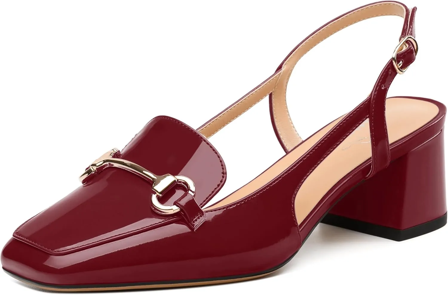 Womens Pumps, Square Toe Mid Block Heel Slingback Pump Shoes for Women, Chunky Heel Slingbacks with Metal Buckle 2"