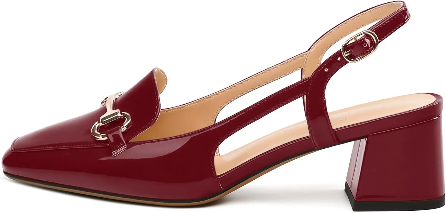 Womens Pumps, Square Toe Mid Block Heel Slingback Pump Shoes for Women, Chunky Heel Slingbacks with Metal Buckle 2"