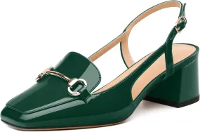 Womens Pumps, Square Toe Mid Block Heel Slingback Pump Shoes for Women, Chunky Heel Slingbacks with Metal Buckle 2"