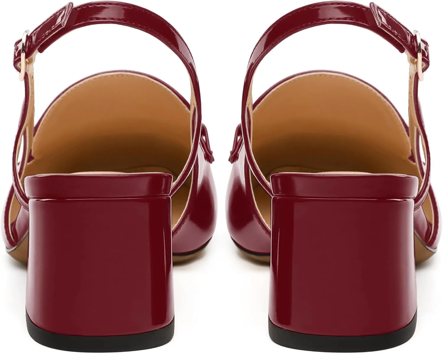 Womens Pumps, Square Toe Mid Block Heel Slingback Pump Shoes for Women, Chunky Heel Slingbacks with Metal Buckle 2"