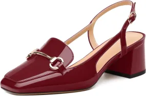 Womens Pumps, Square Toe Mid Block Heel Slingback Pump Shoes for Women, Chunky Heel Slingbacks with Metal Buckle 2"